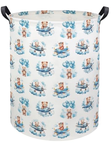 Image of Baby Laundry Basket Baby Hamper for Nursery Girl Kids Butterfly Hamper Cute Storage Bin Organizer Butterfly Room Decor for Home(Bear Pilot)
