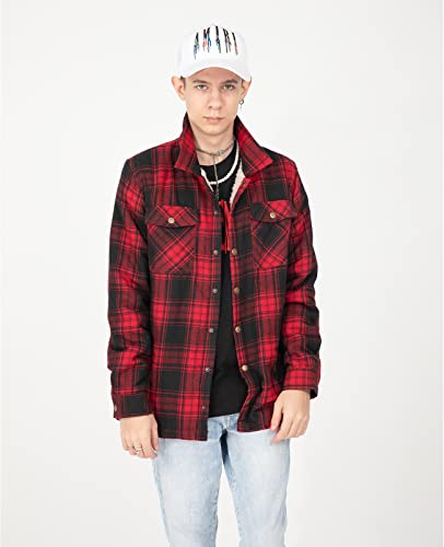 Zenthace Kids Boys Sherpa Lined Flannel Jacket Snap Button Fleece Flannel Shirt Jackets Plaid Flannel Shacket Red L Size 10-12 #TOP2
