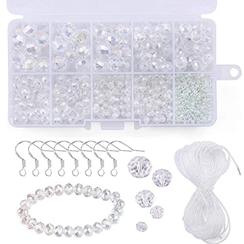 Kristall Glas Perlen Facettierte Glasperlen Für Armband Kügelchen Für Diy Schmuck Klar Spacer Perlen Für Alle Diy-Schmuckstücke Brautschmuck,Halsketten,Armbänder,Perlenstickereien Und Vieles Mehr Cover