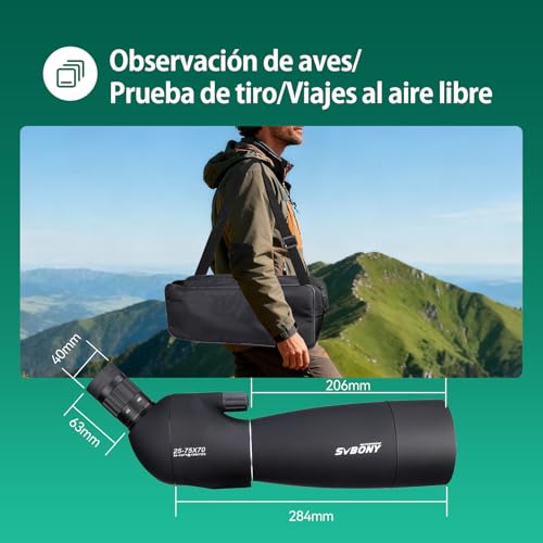 SVBONY SV28 Spotting Scopes with Tripod, 25-75x70 Spotting Scope with Phone Adapter, IP65 Waterproof Fogproof Spotter Scope for Target Shooting, Bird Watching