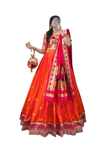 vs fashion Ready To Wear Lehenga Saree Set For Women Bollywood Style Jacquard Silk (Paithani) Fabric With Weaving Zari Work-picture-37