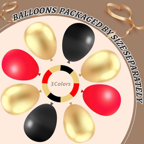 Image of 412Pcs Red Black Gold Balloons Arch kit,18 12 10 5 Inch Different Size Latex Balloons for Anniversary Casino Night Hollywood New Years Movie Night Birthday Decorations