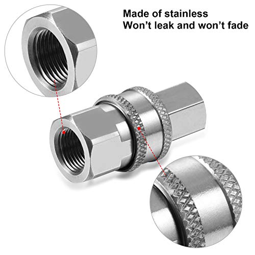 2 Sets Hotop NPT 3/8 Inch Stainless Steel Male and Female Quick Connector Kit Pressure Washer Adapters (Internal Thread)