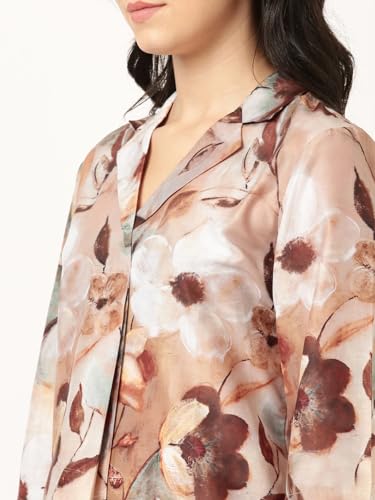 Image of STORIES OF BANNO'S SWAGGER Premium Poly Muslin Floral Co-Ord Set for Women | Soft Pajama Set | Elegant Printed Nightwear Lounge Outfit | Trendy Casual Wear Co-Ord Set