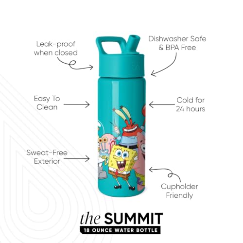 Image of Simple Modern SpongeBob Kids Water Bottle with Straw Lid | 18oz Insulated Stainless Steel Kids Tumbler & Spill Proof Toddler Cup for School, Girls, Boys | Summit | SpongeBob Pals