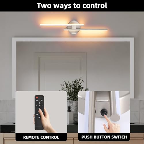 Image of Battery Operated Wall Sconce Set of 2, Brushed Nickel 23.6 inch 3000K-6500K Dimmable Wall Sconces with Remote Control, Wireless Wall Light Rechargeable for Bedroom Hallway Living Room Background