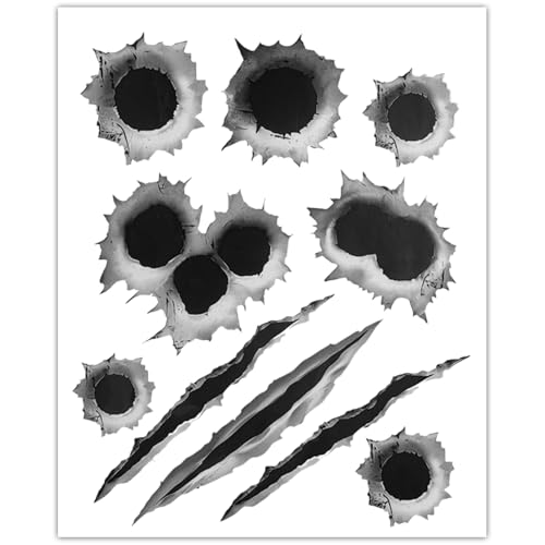 Image of 3D Bullet Hole Car Stickers, Bullet Hole Decals, Funny Prank Auto Body Scratch Tattoo Decal, Automotive Tattoo Decorations Accessories Waterproof Car Sticker for Bumper Window Helmet (Style B)