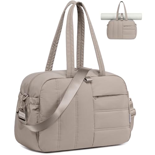 CAMTOP 女性用ジムバッグ ヨガマットホルダー付き 16インチ キルトダッフルバッグ 旅行用 Muiti-Pockets付き 軽量 持ち運び可能 防水 一晩中 ウィークエンダー パーソナルアイテムバッグ, キャメル