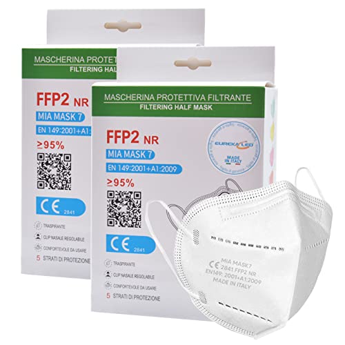 20 masques blancs certifiés FFP2 CE 2841 - Fabriqué en Italie - Masque de protection EPI 5 couches BFE98% emballé individuellement Cover