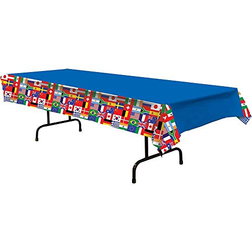Beistle A Creation International Flag Tablecover Blue, Red, White, Green, Yellow 54"x108"