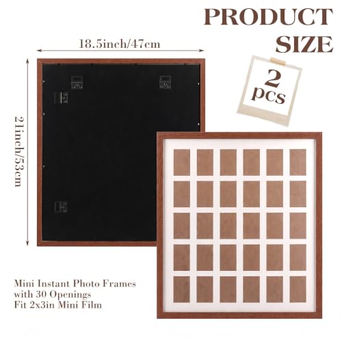 Image of Namalu 2 Pcs 2 x 3 Multi Pictures Frame Collage Wall Decor with 30 Openings Walnut Wood Mini Film Photo Wall Frames for Display Wedding Decoration, 18.5 x 21 Inches