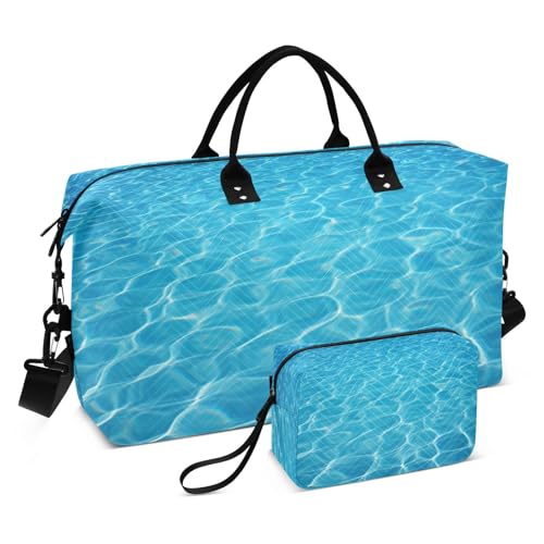Large Foldable Travel Duffel Bag, Waterproof Gym Bag for Men & Women, Carry-On Luggage Weekender Overnight Bag, Pool Texture - Main Image
