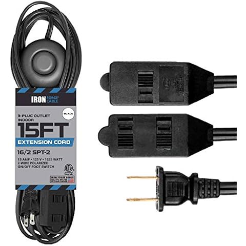 15 Ft Extension Cord with Foot Switch and 3 Electrical Power Outlets - 16/2 Durable Black Foot Tap Extension Cord Cover