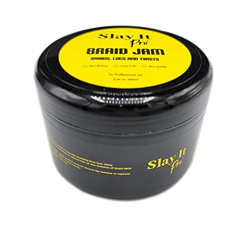 Slay It Pro Braid Jam Frizz-Free Shine Long Lasting Hold and No Flaking for Braids, Locs and Twists 8 Oz (Super Hold)