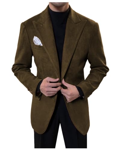 Men's Vintage Suede Blazers Retro Notch Lapel Single Breasted Suit Jacket Casual Formal Sports Coat