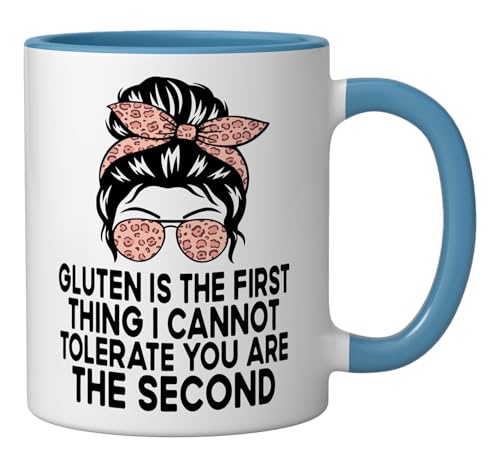 Taza de cerámica azul y blanca divertida miniatura 2