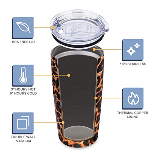 Civago 20Oz Insulated Stainless Steel Tumbler, Coffee Tumbler With Lid And Straw, Double Wall Vacuum Leak-Proof Travel Coffee Mug, Powder Coated Tumbler Cup For Hot And Cold Drinks (Leopard, 1 Pack) #TOP5