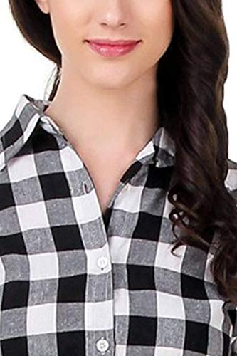 Image of Vastraa Fusion Women's Cotton Checkered Shirt (TS0930-5XL Black-White 5XL)