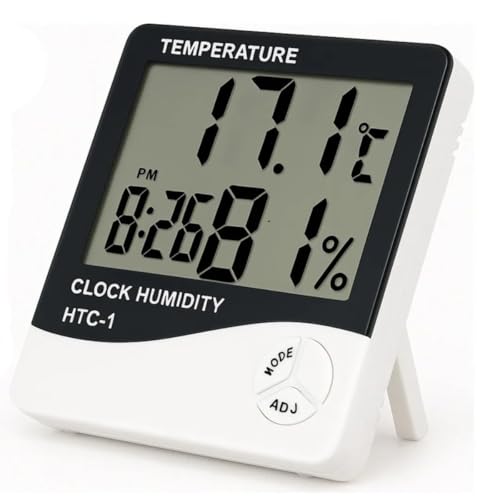 Termômetro e Higrômetro Digital, Modelo: HTC-1, Alta Precisão, Memória de Máx e Mín, Relógio Integrado, Display Fácil Leitura - Qualidade Premium