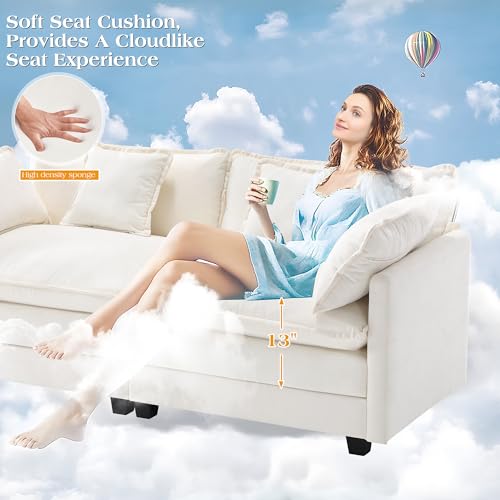 Image of 77.6 inch Modular Sectional Sofa,Loveseat Couch for Living Room, Modern Deep Seat Sofa 2 Seater Chenille Fabric Comfy Cloud Couches with Throw Pillows & Ottoman for Living Room,Apartment