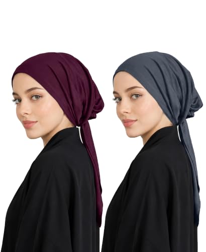 Image of Mehar Women's Hair Ponytail Cap Set of 2 | Soft Stretchable Polyester Hijab Inner Cap | Adjustable Tie-Back | Scarf & Helmet Inner | One Size Fits All