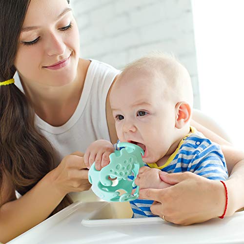 Ashtonbee Dino Baby Teething Toys, Food-Grade Silicone Teethers For Babies, Textured Sensory Balls Teething Toy, Soft And Safe Sensory Chew Toys For Teething Baby, Easy To Clean And Store, Green #TOP6