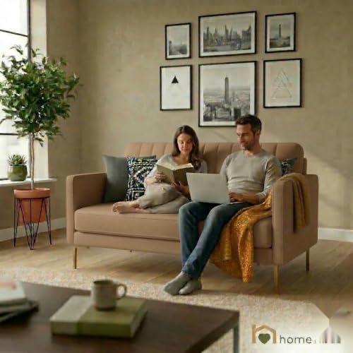 Image of Velum 3 Seater Sofa for Living Room & Office | Premium Fabric Upholstery | Solid Wood Frame | Comfortable Seating | 3 Years Warranty (Light Brown, 2 Seater Sofa)