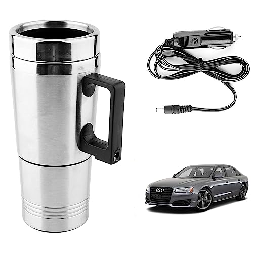 Image of Oshotto 12V Stainless Steel Car Heating Kettle /Mug, Travel Friendly electric Tea /Coffee maker Compatible with Audi A8 (300ml) - Silver