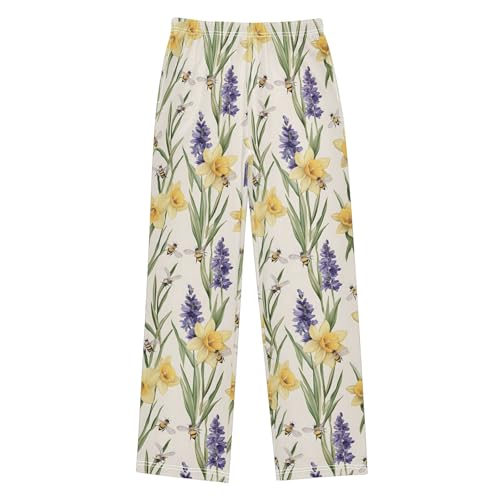 Pajama Pants Lounge Sleep PJ Bottoms Sleepwear Elastic Waist Drawstring XL Lavender Bee