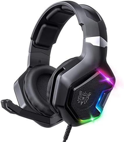gamingdio Black Gaming Headset Suitable with PS5, PS4, PC, Wired Noise Canceling Over Ear Headphone with Encompass Sound, 3.5mm Microphone Noise Canceling LED Gentle Comfortable Reminiscence Earmuffs