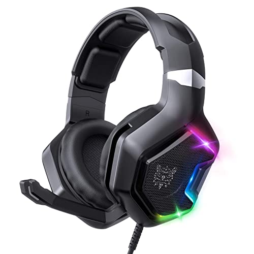 gamingdio Black Gaming Headset Compatible with PS5, PS4, PC, Wired Noise Canceling Over Ear Headphone with Surround Sound, 3.5mm Microphone Noise Canceling LED Light Soft Memory Earmuffs