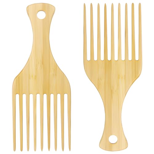 2-Piece Bamboo Comb Set for Afro Hair: Natural Anti-Static Picks for Curly Thick Hair Ideal for Men and Women Eco-Friendly Styling and Detangling Solution