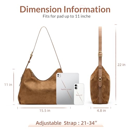 Hobo Bags for Women Slouchy Shoulder Suede Purse, Soft Crossbody Handbag with Multiple Pockets Casual Tote Purse with Adjustable Strap Brown - Image 6