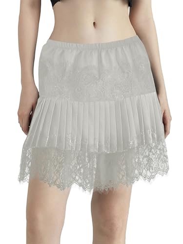 tagunop Women's Mini Lace Slip Skirt Removable Layering Shirt Extender Half Length Undershirt Skirt Grey M