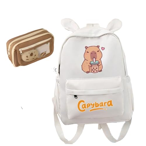 Capybara Backpack Kawaii Capibara Bag Cute Animal Mochila De Capybara for Daily Casual Travel Daypack Capivara Capibara Kapibara Cabybara Captbara Bara Interesting Backpack White2