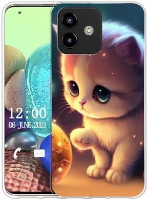 Sunrive Case compatible with CUBOT P80, Ultra Slim Transparent Soft Premium TPU Silicone Back Rubber Bumper Protector Patterns Cover(Cat, Ball)