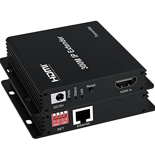 Extensor IP 300M, HDMI Extender over IP RJ45 Cat6 Cable 1080P HDMI to Ethernet Network Extender Support One TX to Many RX vía Network Switch (TX+RX)