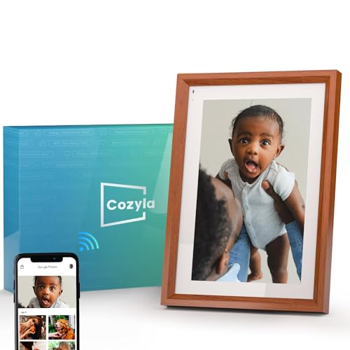 Cozyla Digital Picture Frame Multi Platform to Send Photos and Videos via Email Google Photos Instagram PhoneApp Free Unlimited Storage Built-in Alexa Photo Frame Electronic WiFi 10.1 Inch WalnutWood