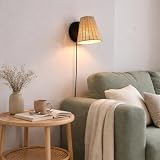 BARCELONA LED Aplique de Pared de Mimbre "BLIND" con Base Metálica Negra, Diseño Moderno y Vintage
