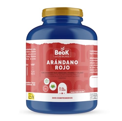 BEOK – Arándano Rojo Americano Con Vitamina C y Selenio – 365 Comprimidos, Suministro para 12 meses – Suplemento Antioxidante para Bienestar Celular – 150mg por Dósis Diaria