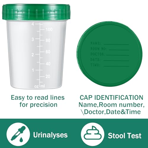 Image of Geiserailie 100 Pcs Urine Cups 4oz Disposable Specimen Container,Green