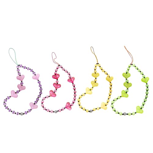Staqlo 4PCS Handmade Heart Beads Phone Charm - Cute Colorful Phone Bracelet Lanyards and Wrist Straps zlax-2345