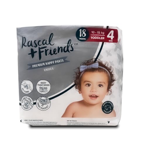 Image of Rascal + Friends Premium Pants Style Baby Diapers With Easy-Tear Sides And Double Leak Guards. 3D Core Technology And Deep Pocket Absorb Upto 12 Hours | Size 4 (Large), 18 Count, 10-15 Kg