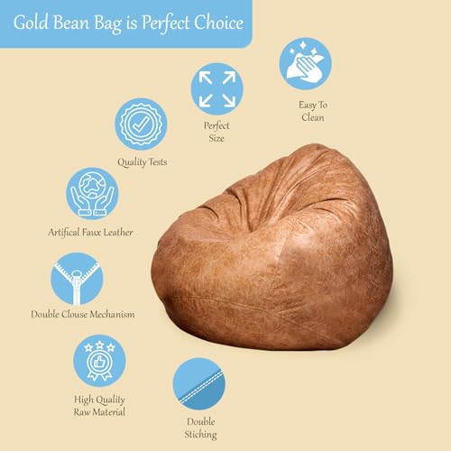 Image of Gold 3XL Bean Bag Combo with Footstool & Cushion | Faux Leather Teardrop Bean Bag for Adults & Teens | Pre-Filled with Beans | Home, Bedroom, Living Room, Office (3XL - Black)