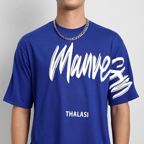 Image of THALASI Urban Vibes Men's Black Oversized T-Shirt | Los Angeles Print T-Shirt for Men |Back Print T-Shirt for Men | Relaxed Baggy Fit | Round Neck & Half Sleeve