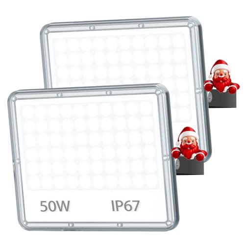 TOPAUBUB Focos LED Exterior 50W   5000LM 6500K Blanco Frío Proyector LED Exterior 2 Piezas Impermeable IP67 Focos de Jardin/Patio