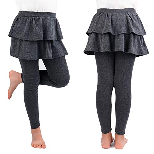 Image of BOOPH Little Girls Leggings with Ruffle Tutu Skirt Kids Uniform Pants | Footless Tights 4-14 Year