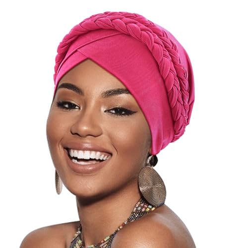 Image of DRESHOW African Women Turban Caps Beanie Twist Headscarf Pre-Tied Double Twisted Braid Hair Cover Wrap Hat Chemo Cancer Cap