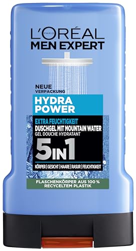 Gel douche et shampoing pour homme L'Oréal Men Expert, gel douche pour nettoyer le corps, soin corps homme pour peau hydratée à l'Eau de Montagne, Hydra Power...