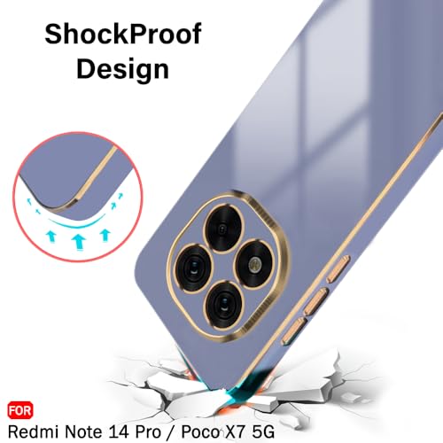 Image of TheGiftKart Luxurious Golden-Plated Back Cover Case for Mi Redmi Note 14 Pro /Poco X7 5G | Raised Lips for Camera & Screen Protection | Shockproof Design | Stylish Back Cover Case (TPU, Greyish Blue)
